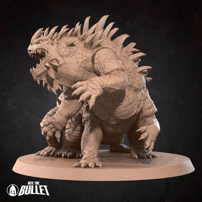 Tattles Told 3D Basilisk miniature for D&D TTRPG, detailed miniature featuring a mythical reptilian creature with scaly skin.