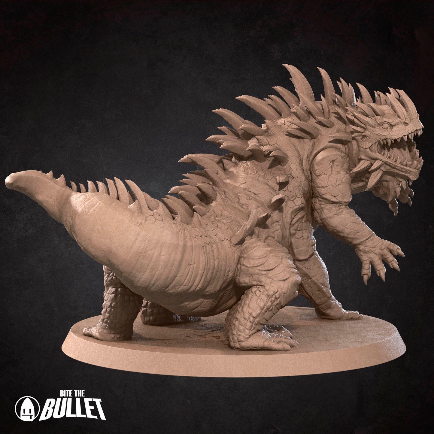 Detailed Tattles Told 3D Basilisk miniature from D&D TTRPG game, featuring a fierce reptilian creature with scales and piercing eyes.