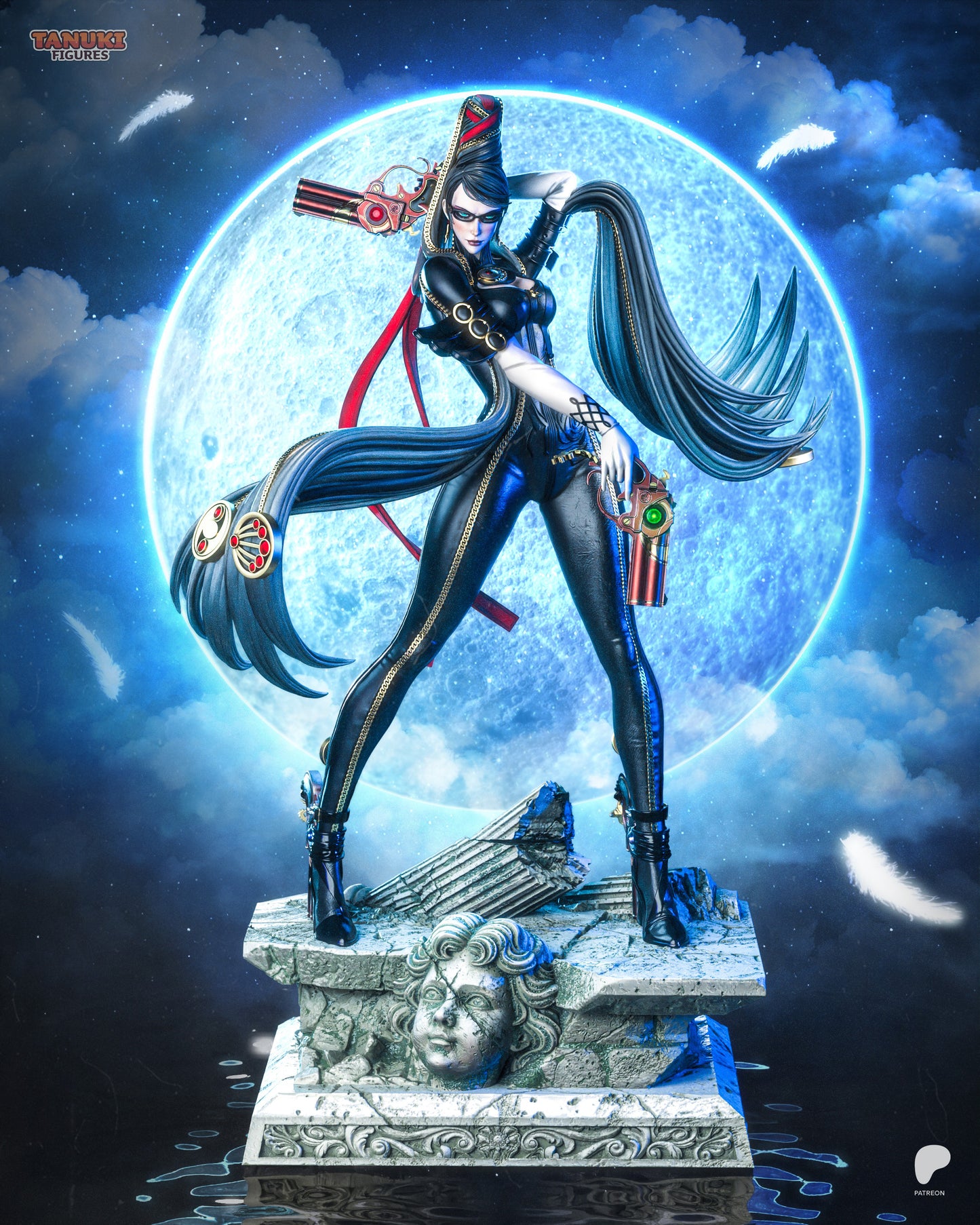 Resin garage kit figure of Bullet Witch Bayonetta by Tattles Told 3D, featuring tanuki-inspired design and detailed fan art styling.