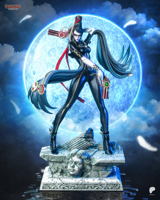 Resin garage kit figure of Bullet Witch Bayonetta by Tattles Told 3D, featuring tanuki-inspired design and detailed fan art styling.