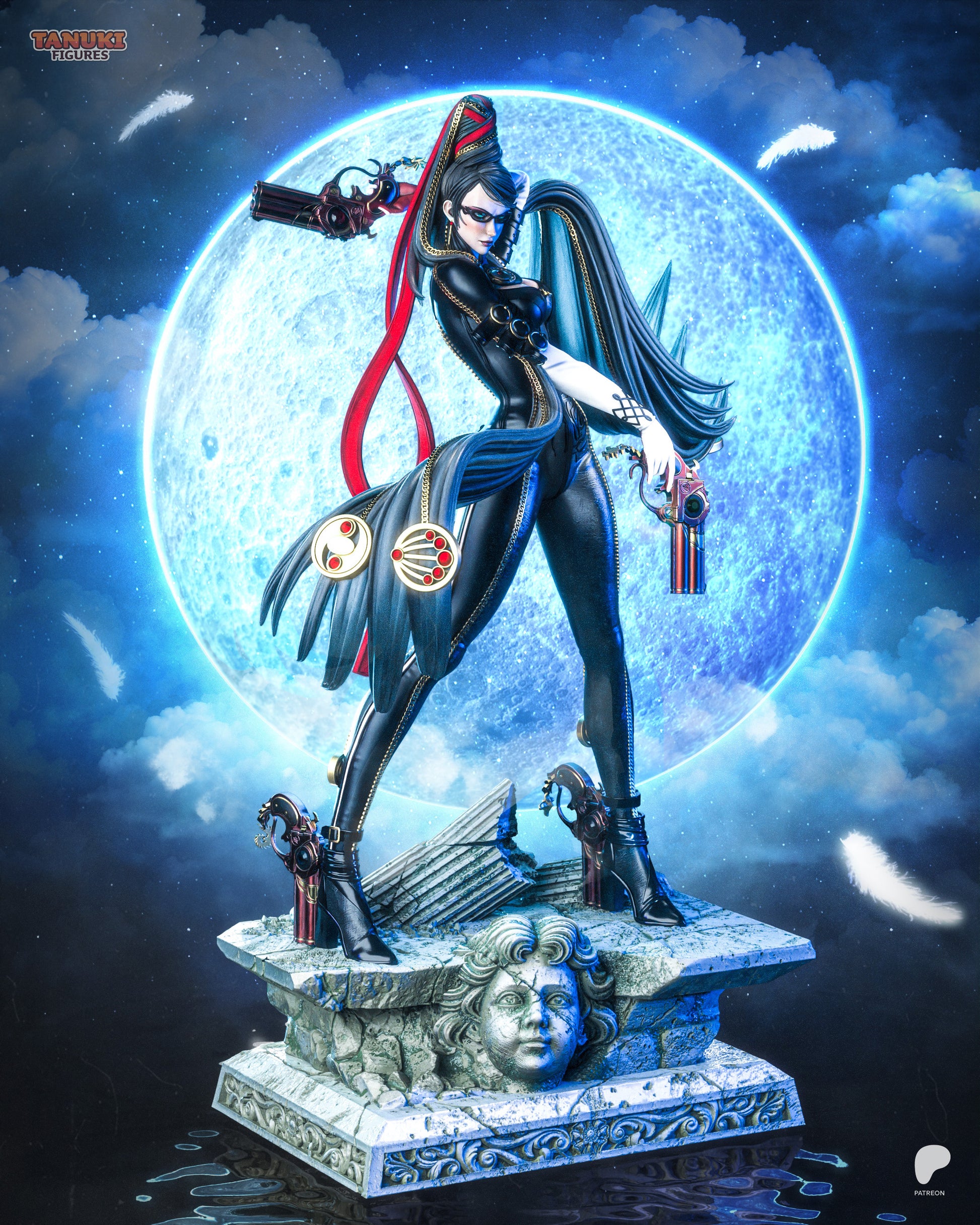 Stylish Bullet Witch resin garage kit figure of Tanuki Fan Art by Tattles Told 3D, showcasing detailed craftsmanship and dynamic pose.