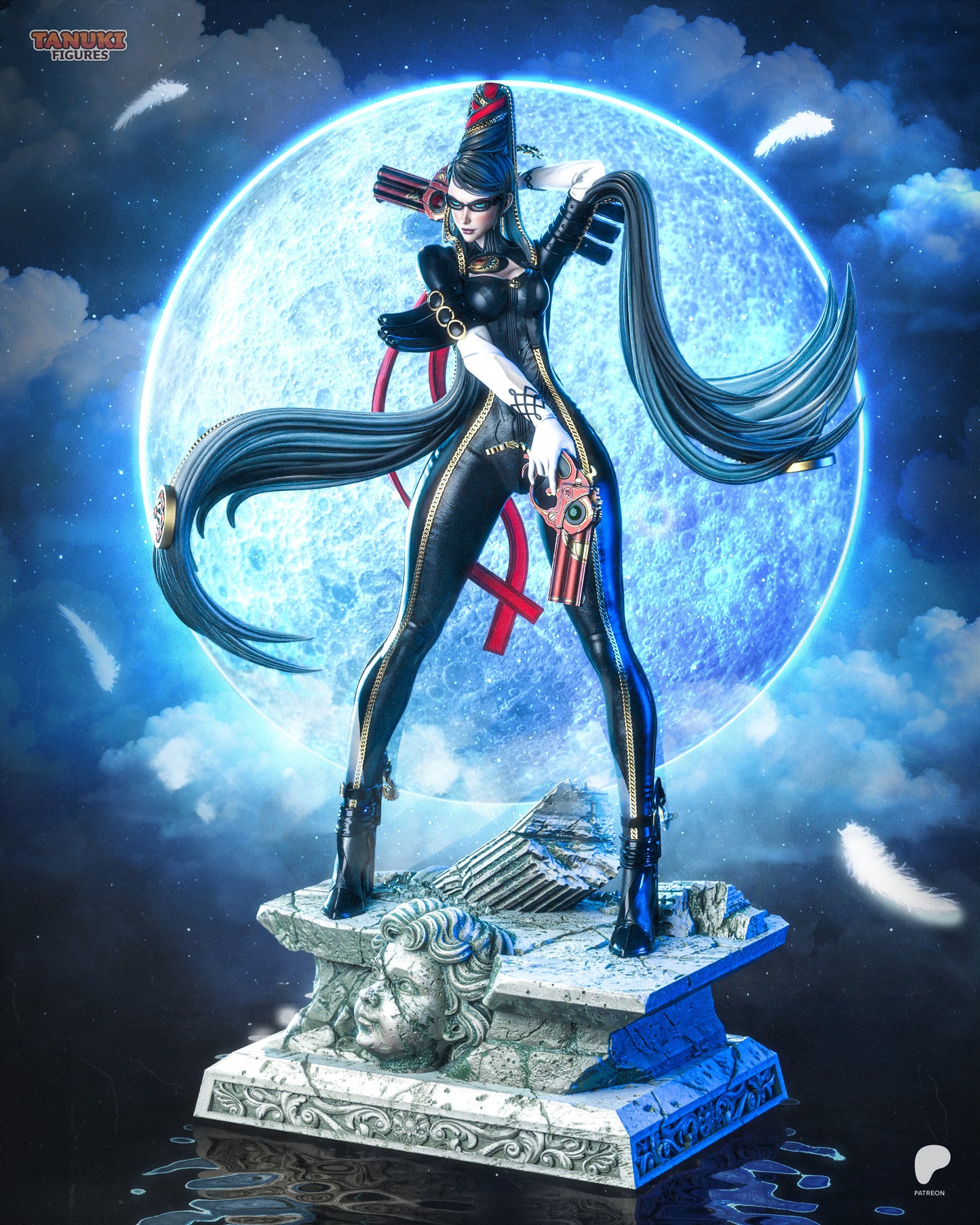 Stylish Bullet Witch Tanuki garage kit figure from Tattles Told 3D, featuring detailed resin fan art of Bayonetta in dynamic pose.