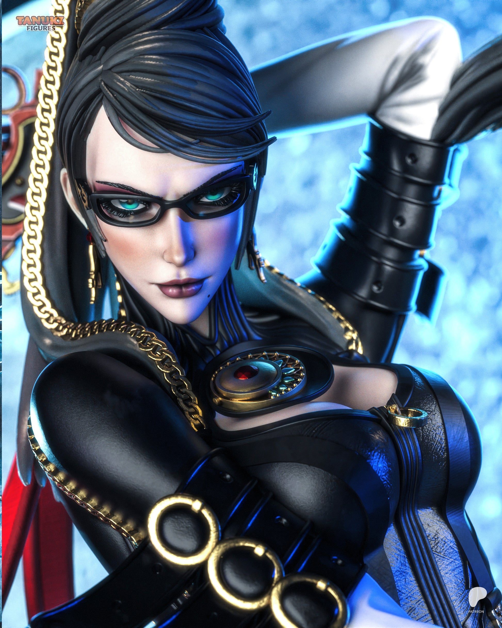Resin garage kit figure of Bullet Witch Bayonetta in tanuki style by Tattles Told 3D, detailed fan art collectible.