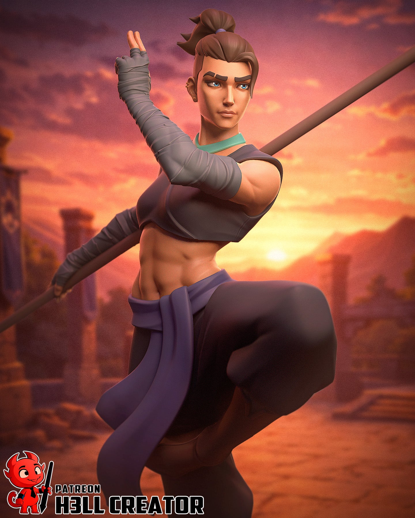 Resin garage kit figure of Agile Combat Monk by Tattles Told 3D, featuring detailed fan art design with a dynamic stance.