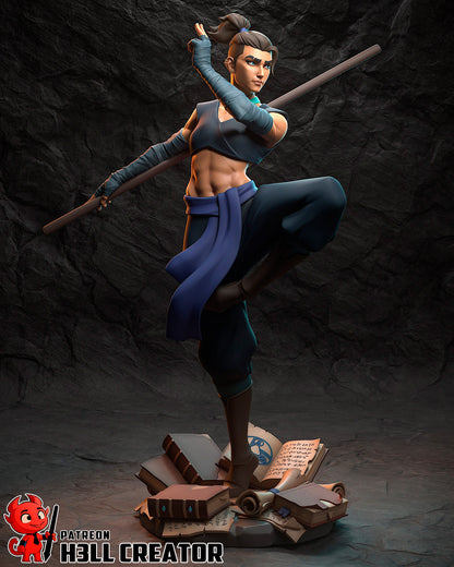 Resin garage kit figure of Agile Combat Monk by Tattles Told 3D, displayed in a dynamic pose on a plain background.
