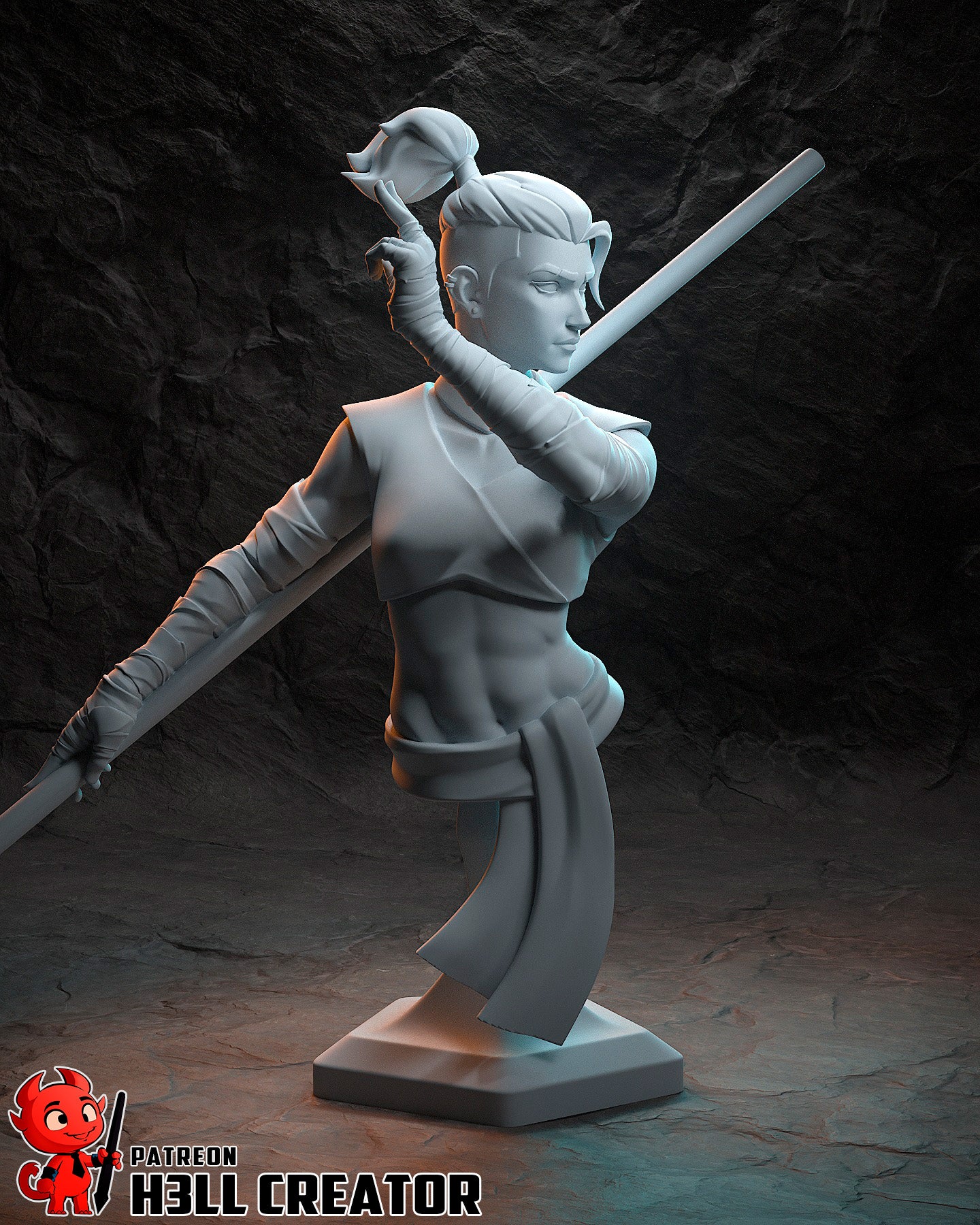 Resin garage kit figure of Agile Combat Monk by Tattles Told 3D, showcasing detailed craftsmanship and dynamic pose.