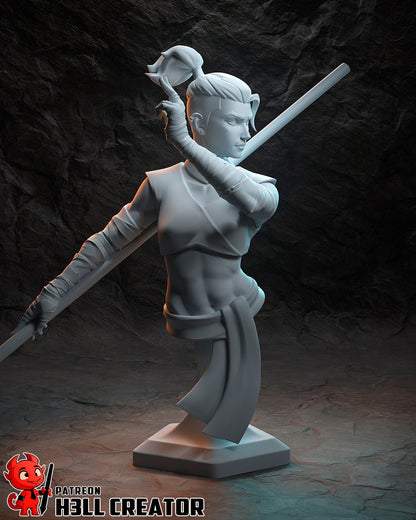 Resin garage kit figure of Agile Combat Monk by Tattles Told 3D, showcasing detailed craftsmanship and dynamic pose.