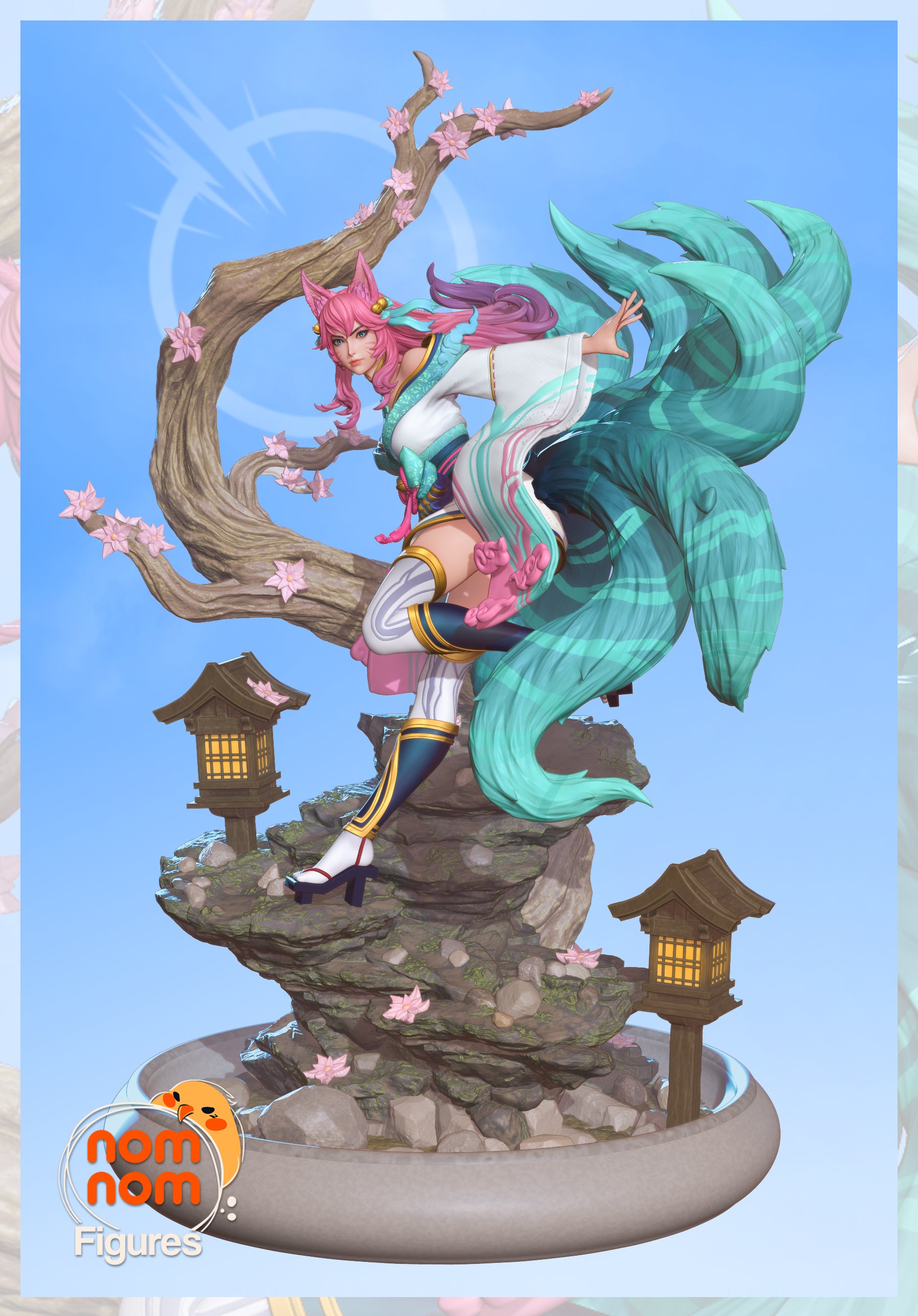 Spring Blossom Nine-Tailed Fox | Resin Garage Kit Sculpture Anime Video Game Fan Art Statue | Nomnom Figures - Tattles Told 3D