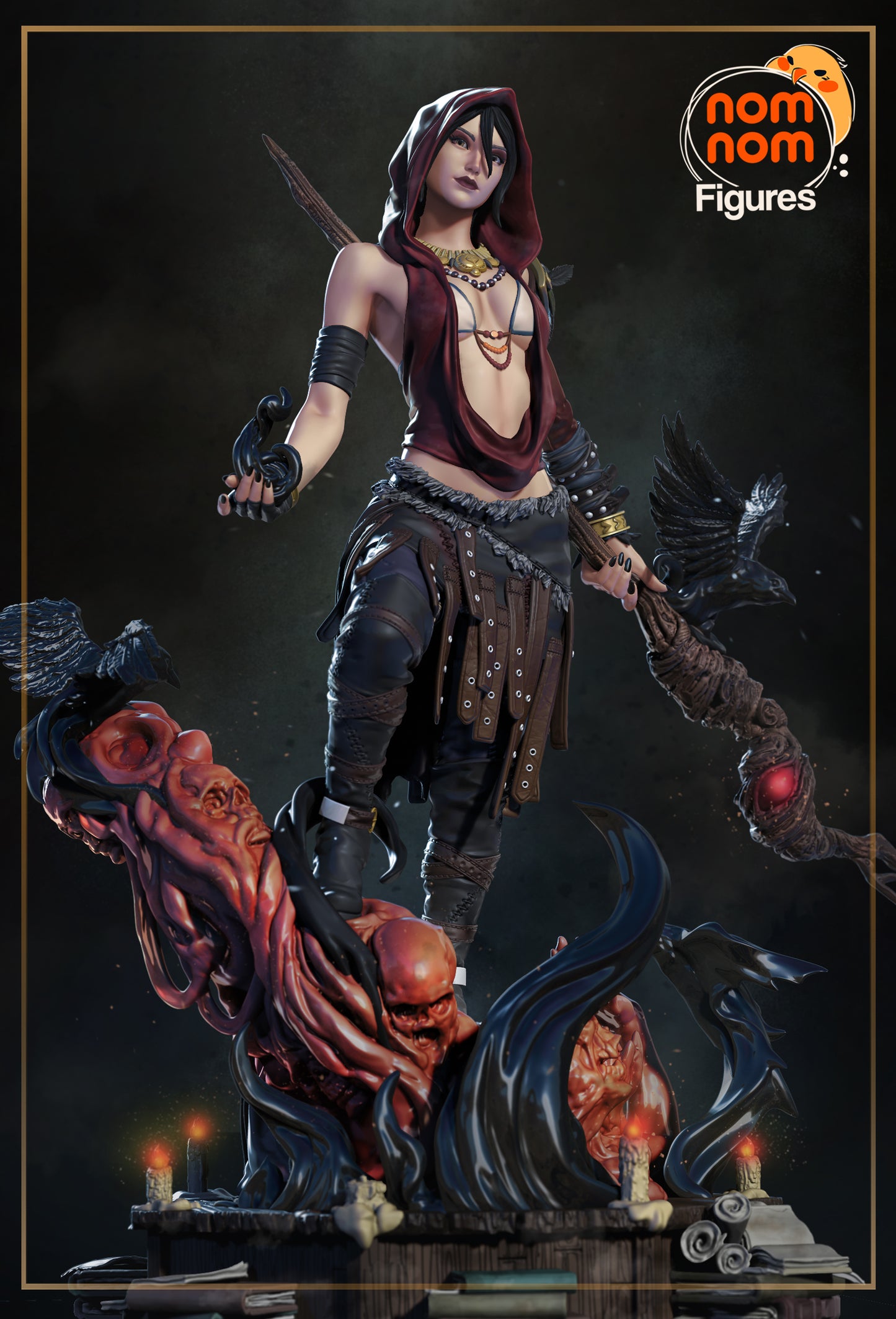 Resin garage kit figure of Wilderness Witch by Tattles Told 3D, featuring detailed design and vibrant fan art styling.