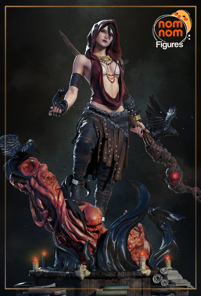 Resin garage kit figure of Wilderness Witch by Tattles Told 3D, featuring detailed design and vibrant fan art styling.
