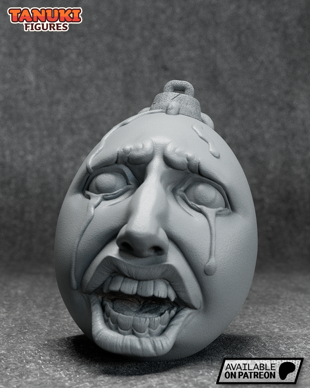 Crimson Egg of the King resin garage kit figure by Tattles Told 3D, tanuki-themed fan art with detailed behelit design.