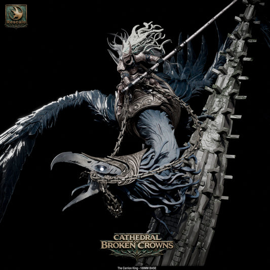 Black Carrion King miniature from Tattles Told 3D, depicting a detailed D&D cathedral of broken crowns character figure.