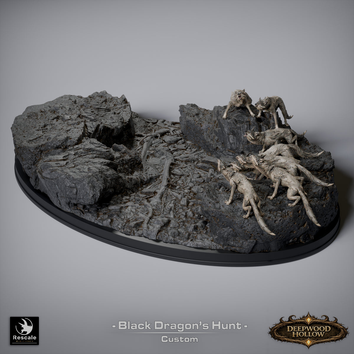 Black Dragon Hunt | D&D TTRPG Mini | Rescale Miniatures
