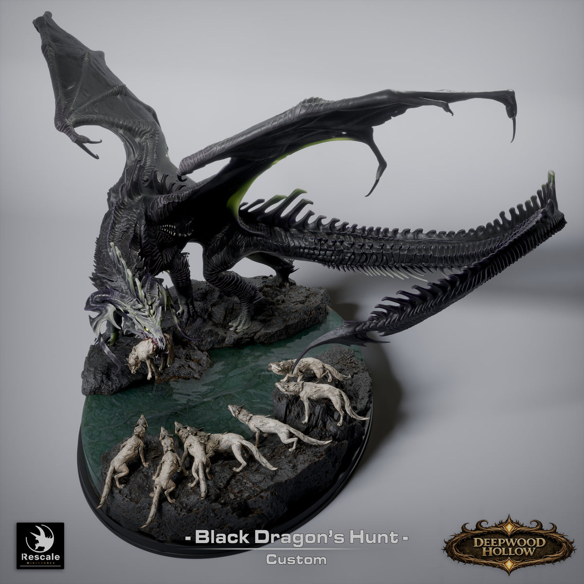 Black Dragon Hunt | D&D TTRPG Mini | Rescale Miniatures