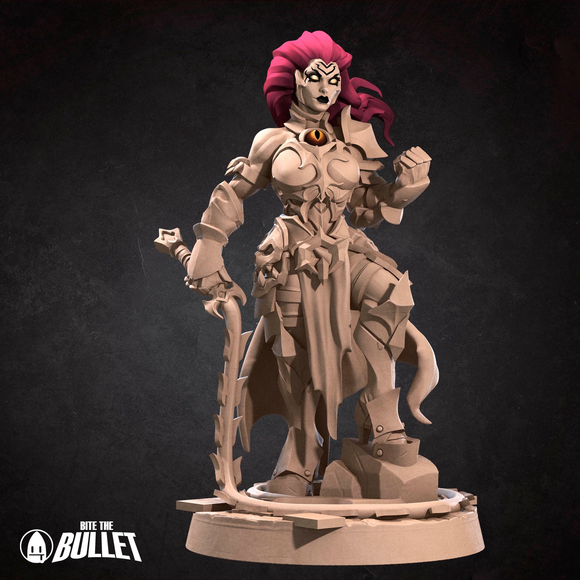 Black Demon Rider miniature from Tattles Told 3D, featuring a detailed black demon figure for D&D TTRPG gaming.