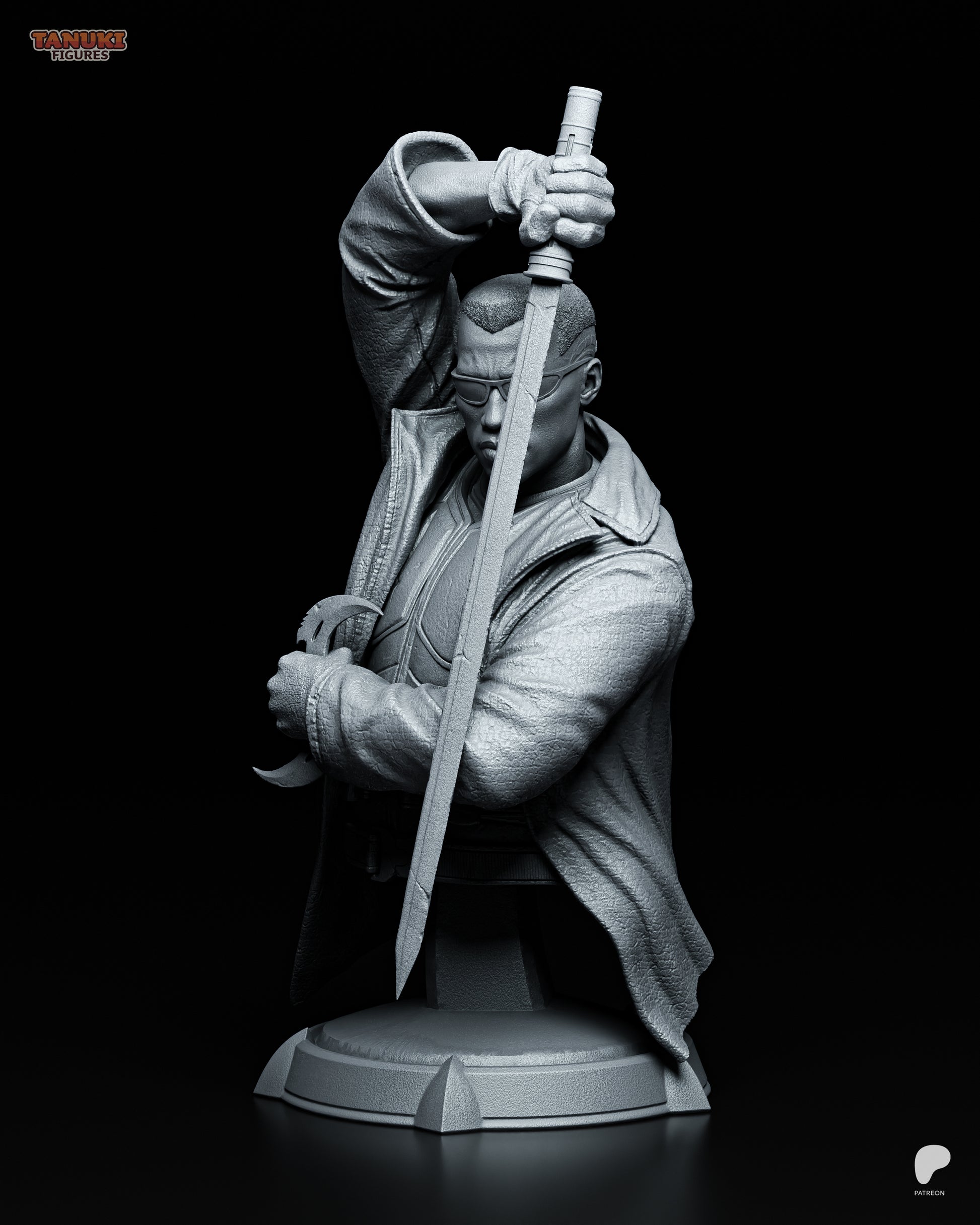 Resin garage kit figure of Vampiric Vampire Hunter by Tattles Told 3D, featuring detailed fan art artwork in tanuki style.