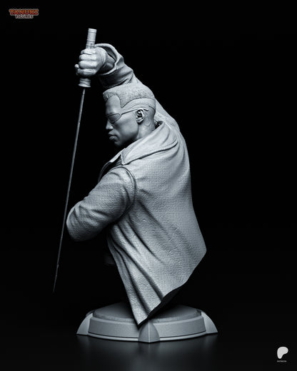 Resin garage kit figure of Vampiric Vampire Hunter by Tattles Told 3D, featuring a detailed tanuki-themed vampire hunter bust.