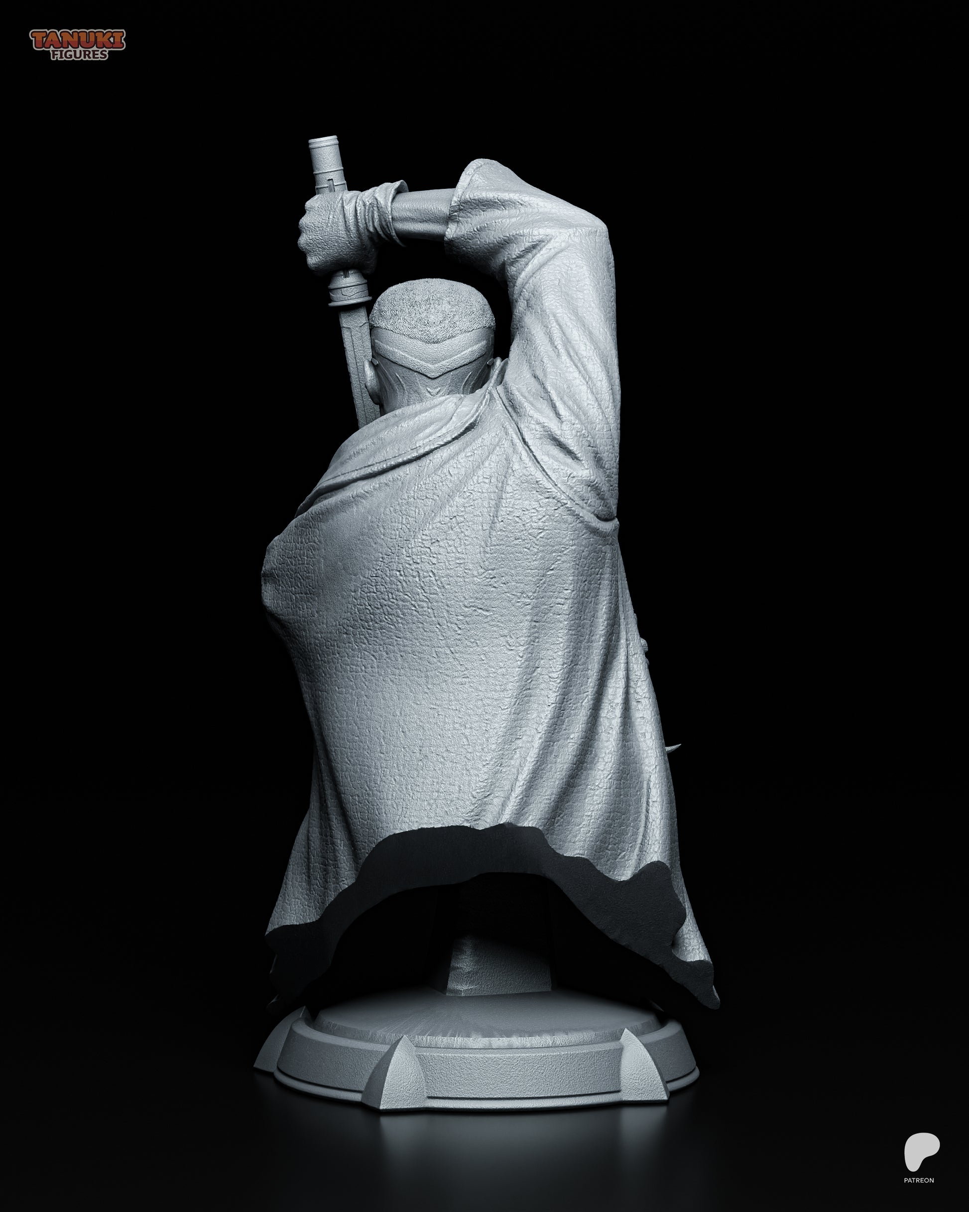Resin garage kit figure of Vampiric Vampire Hunter by Tattles Told 3D, featuring a detailed Tanuki Figures fan art design.