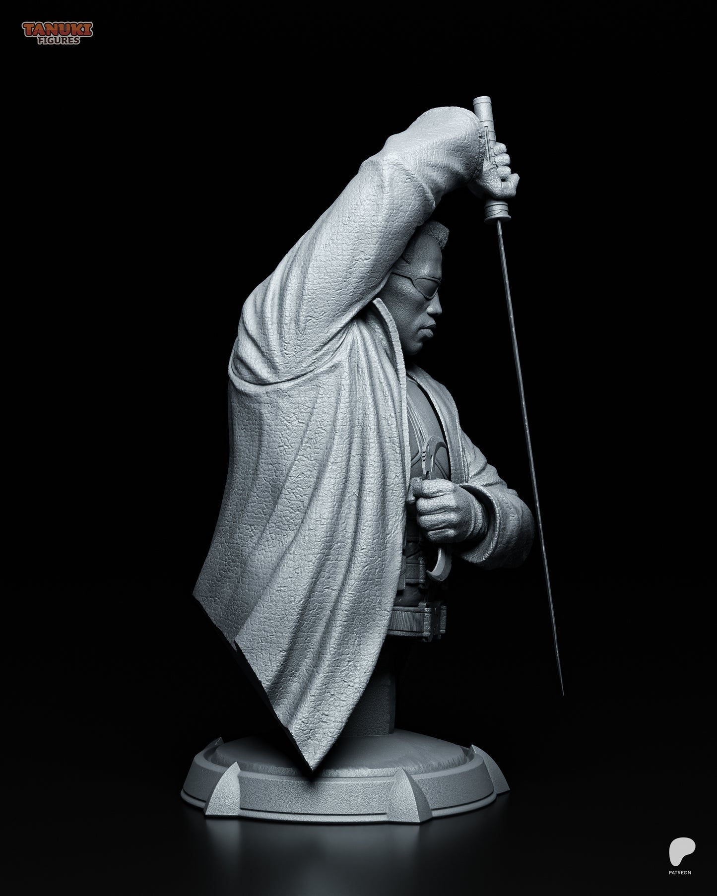Resin garage kit figure of Vampiric Vampire Hunter by Tattles Told 3D, featuring a detailed Tanuki Figures fan art design.