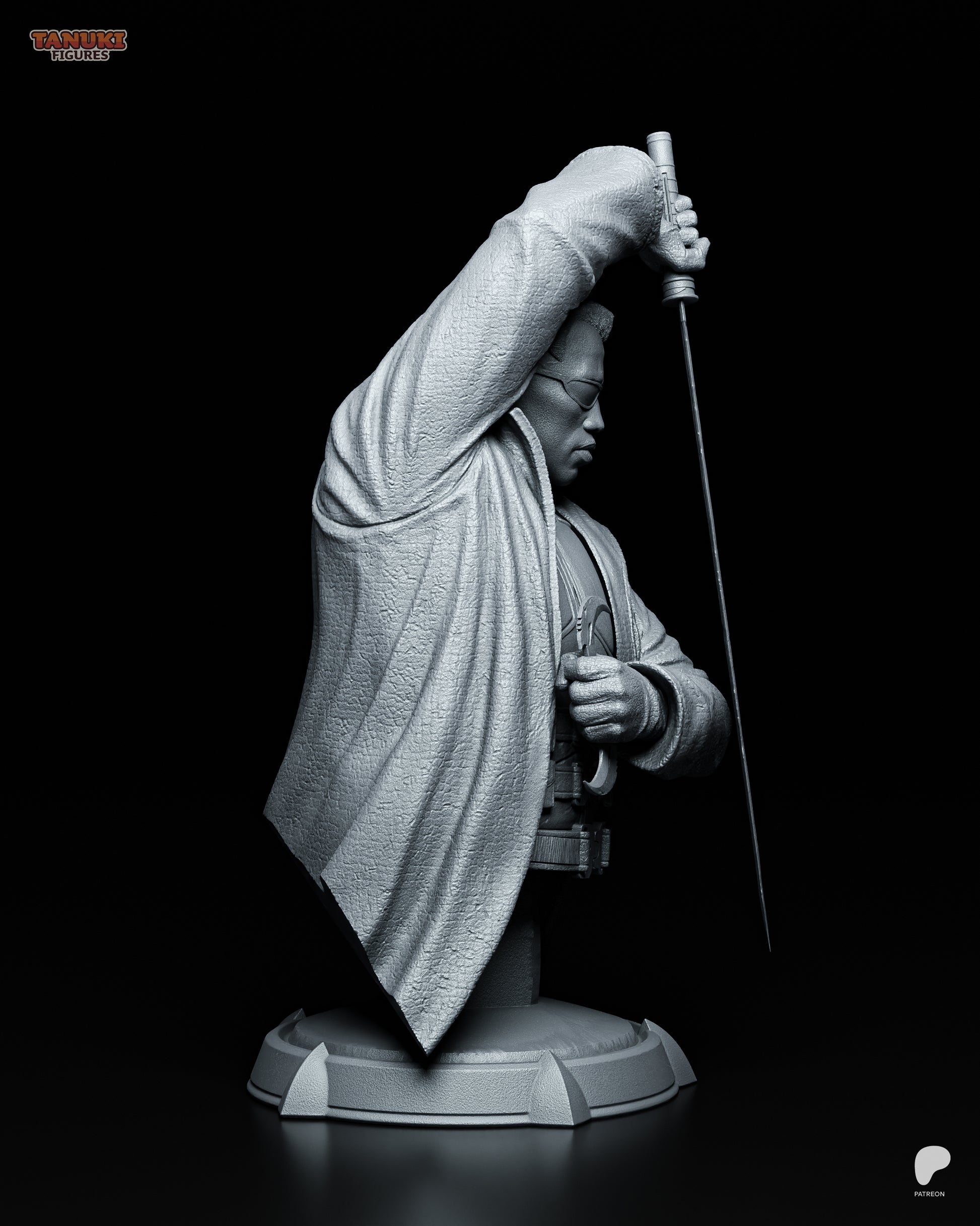 Resin garage kit figure of Vampiric Vampire Hunter by Tattles Told 3D, featuring a detailed Tanuki Figures fan art design.