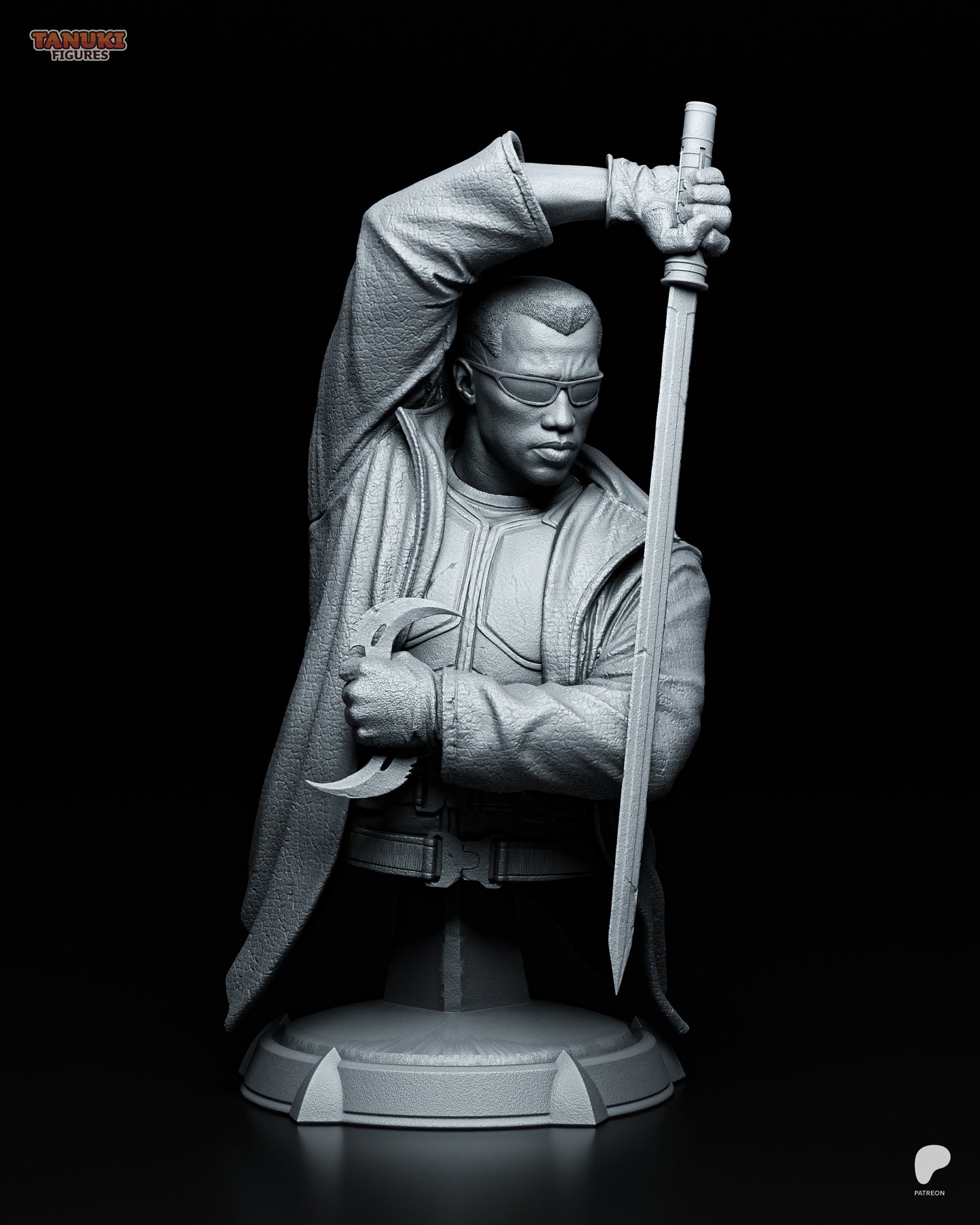 Resin garage kit figure of Vampiric Vampire Hunter by Tattles Told 3D, featuring detailed fan art design and tanuki-themed elements.