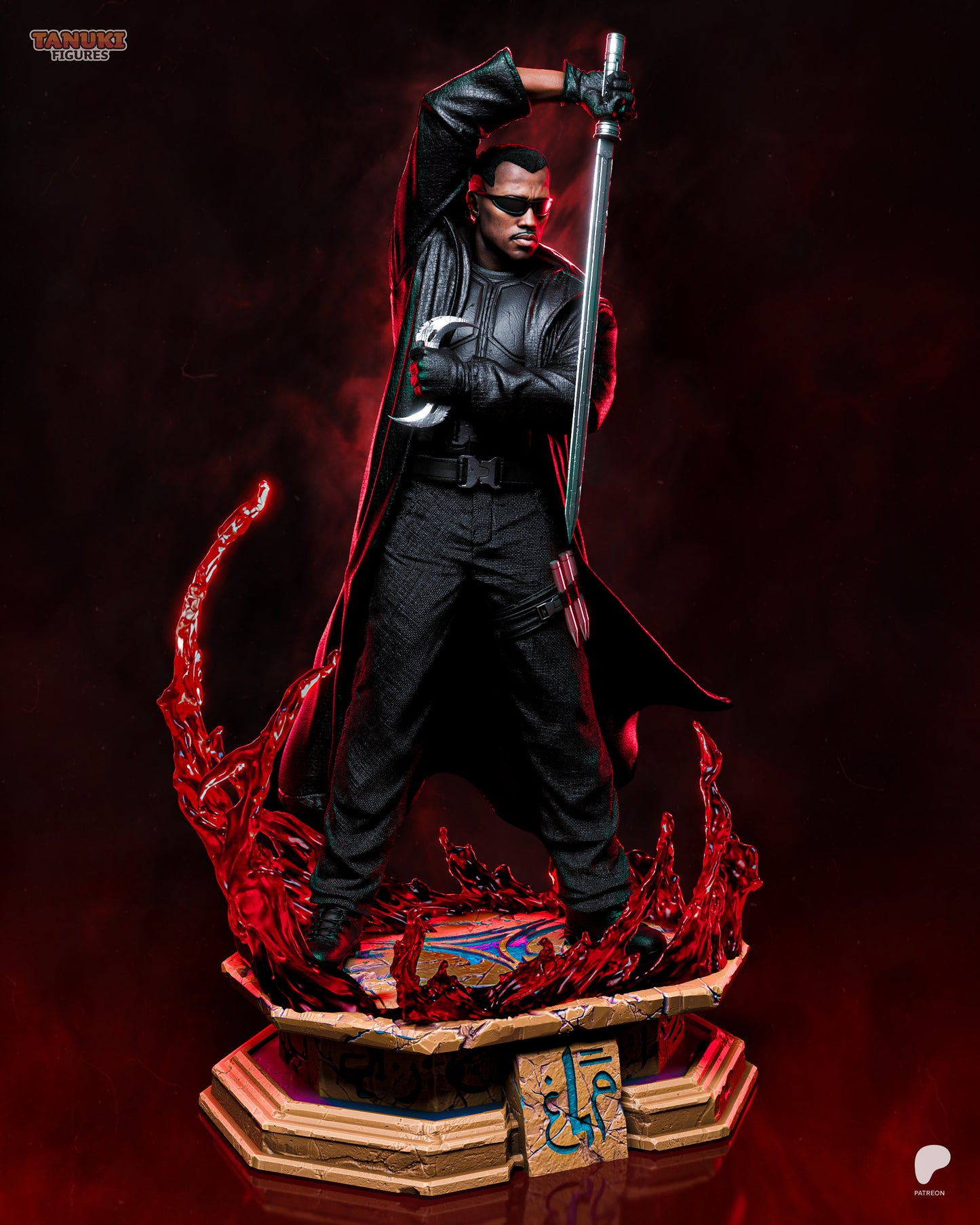 Resin garage kit figure of a vampiric vampire hunter by Tanuki Figures, crafted by Tattles Told 3D, in detailed fan art style.