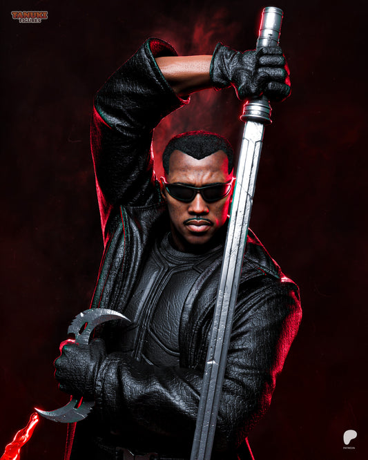 Resin garage kit figure of a vampiric vampire hunter from Tanuki Figures by Tattles Told 3D, showcasing detailed fan art design.