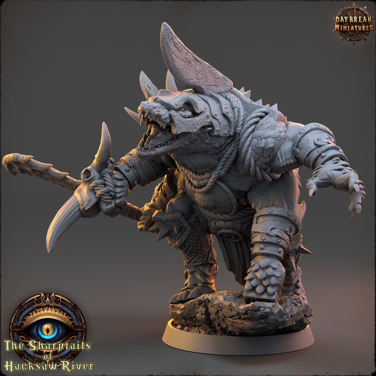 Crocodile Folk - The Sharptails of Hacksaw River | Tabletop or Display Scale | D&D Mini | Daybreak Miniatures