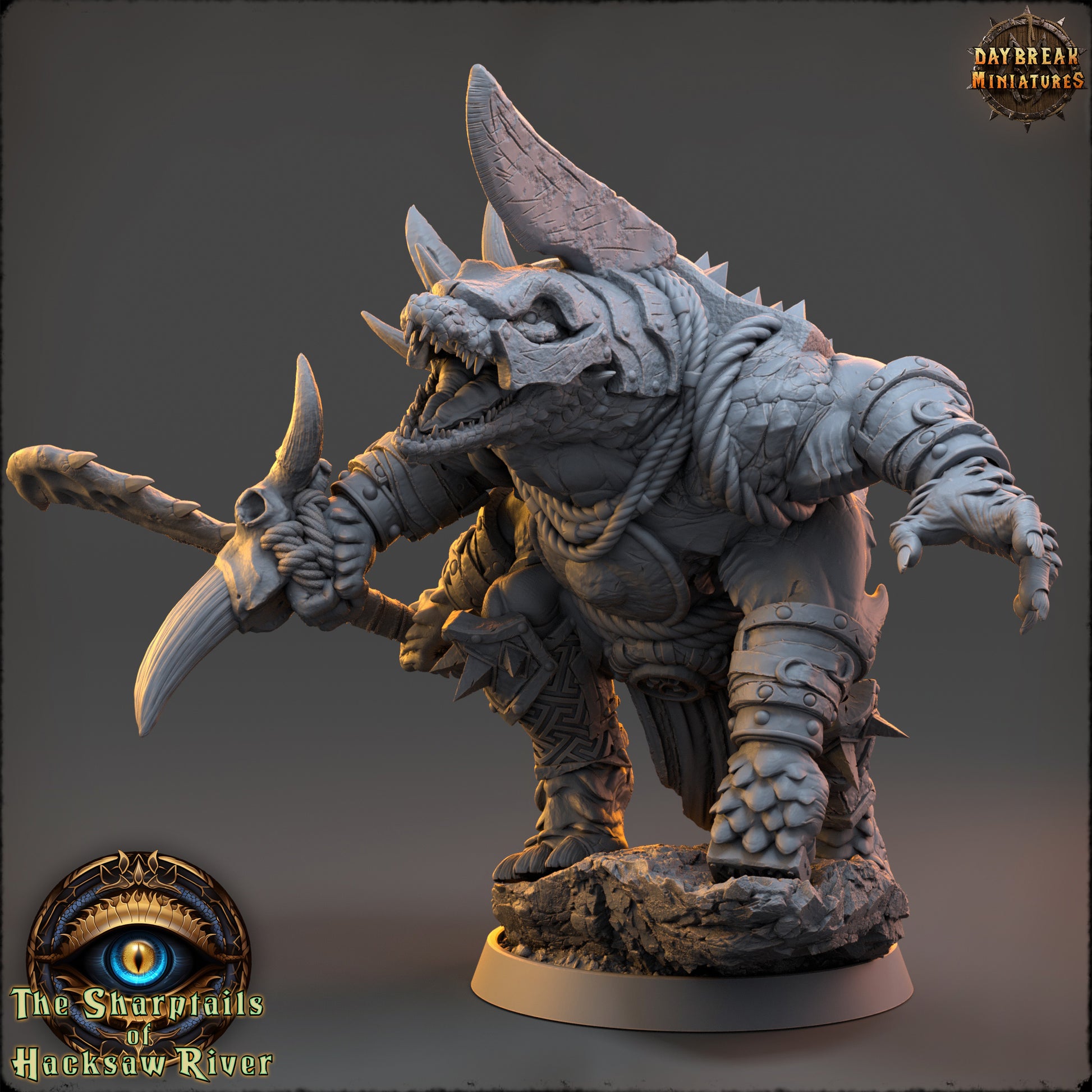 Crocodile Folk - The Sharptails of Hacksaw River | Tabletop or Display Scale | D&D Mini | Daybreak Miniatures