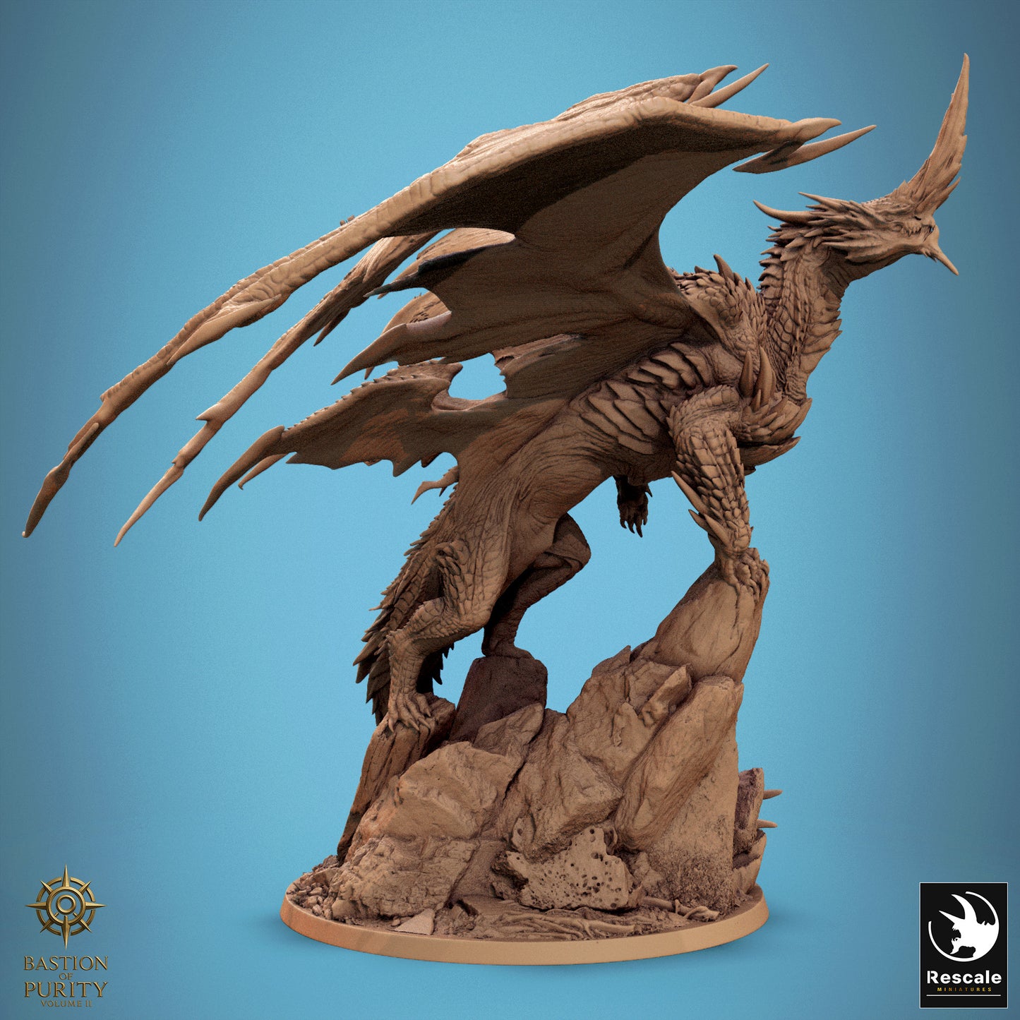 Blue Dragon miniature from Tattles Told 3D's 2024 redesign, detailed resin model for D&D tabletop RPG gaming.