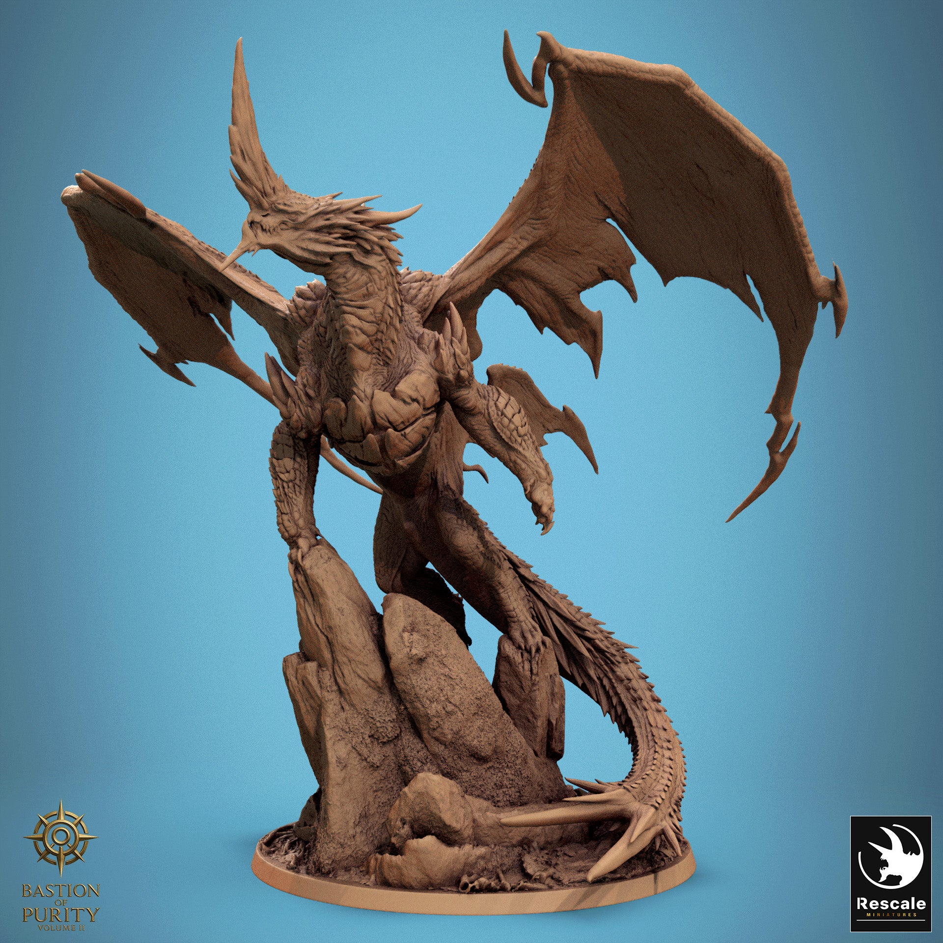 Blue Dragon miniature from Tattles Told 3D's 2024 redesign for D&D TTRPG, detailed blue dragon figure with wings and scales.