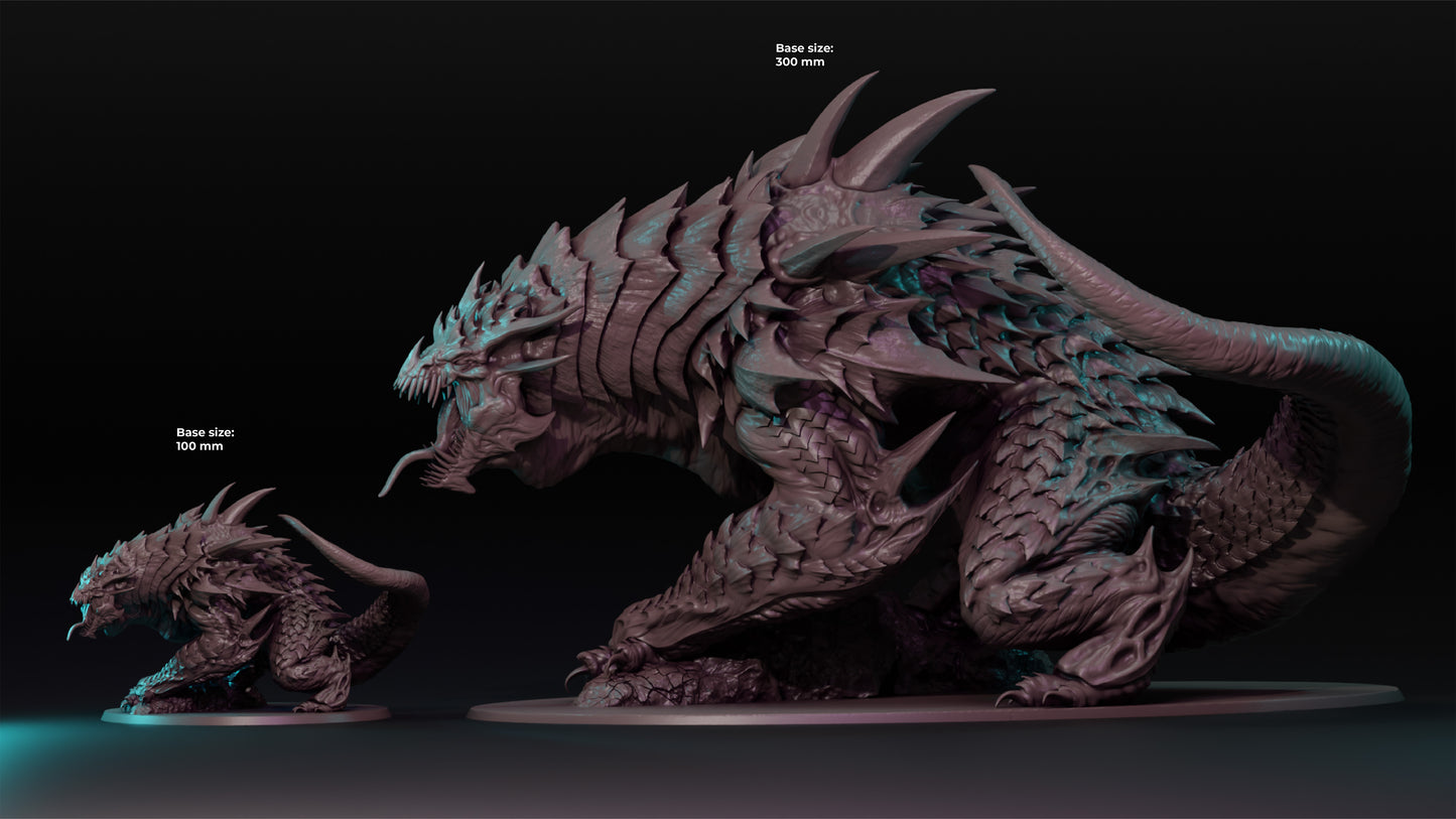 Miniature of Bravhulg, the Worm of Vorgath from Tattles Told 3D's tabletop gaming figures, detailed green creature with multiple limbs.