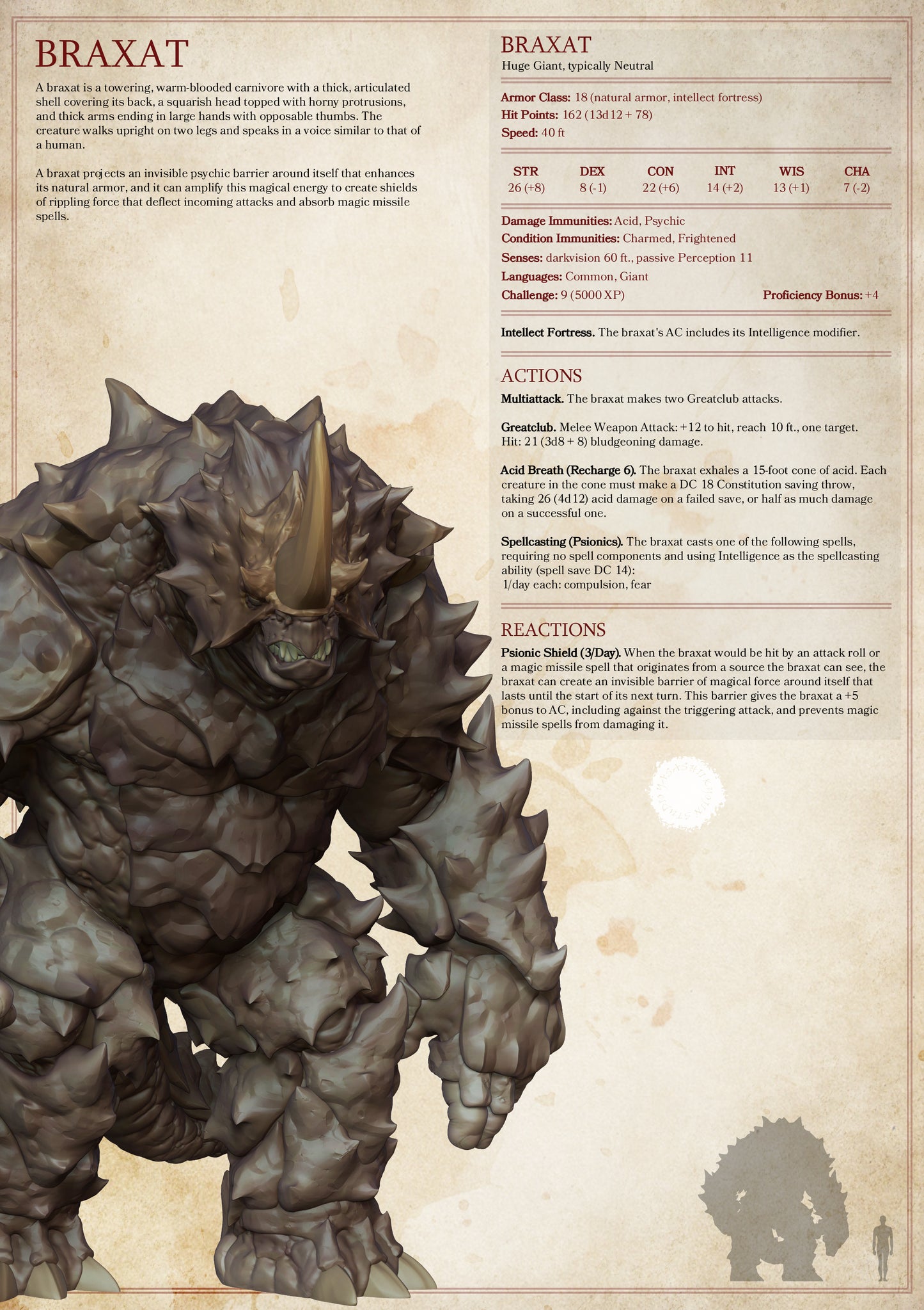 Braxat | D&D TTRPG Monster Miniature | Yasashii Kyojin Studio