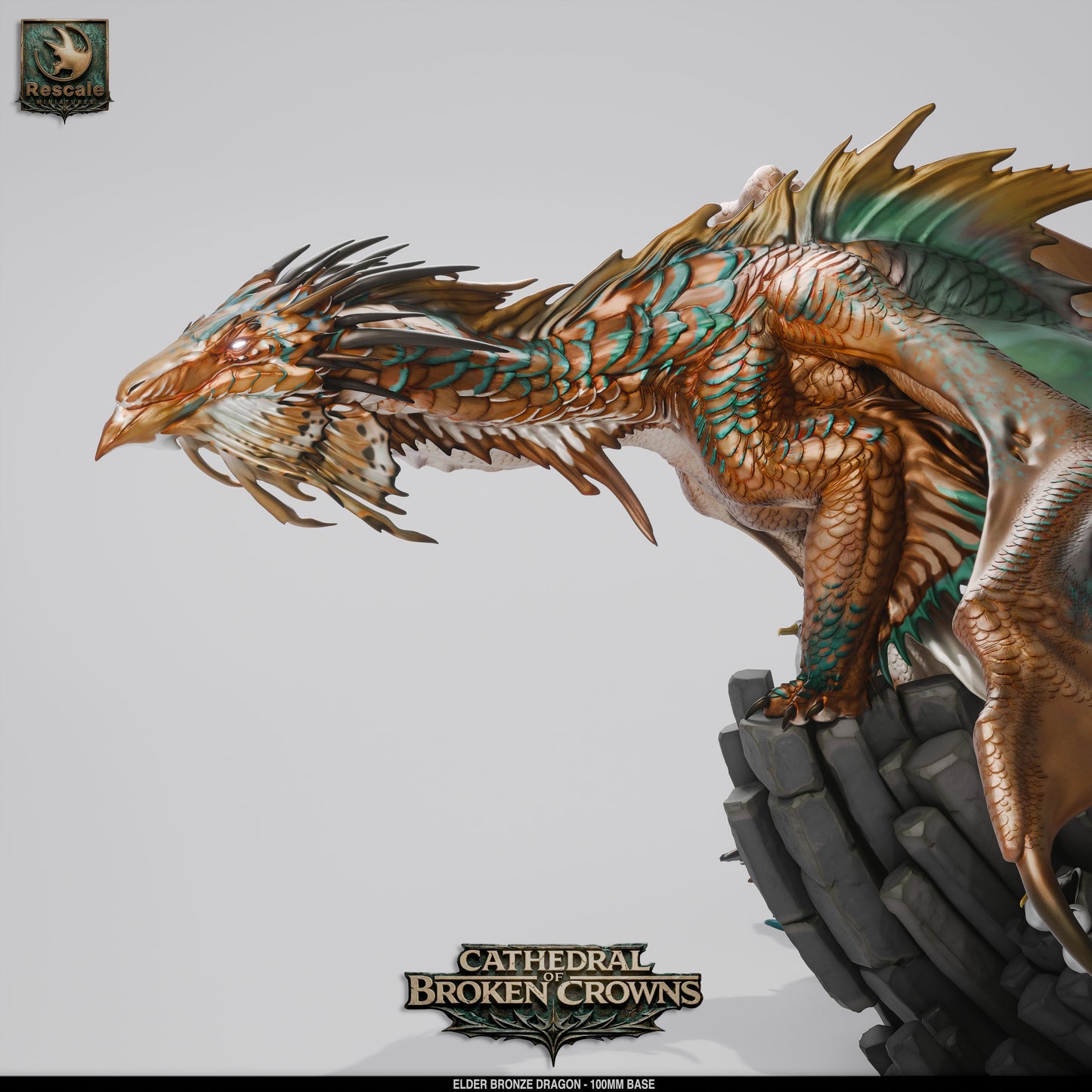 Bronze Elder Dragon miniature for D&D TTRPG, detailed bronze-colored dragon figure by Tattles Told 3D.