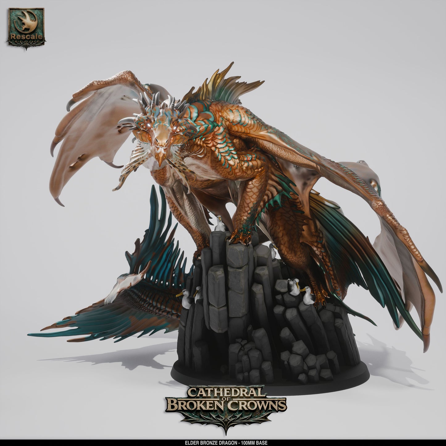 Bronze Elder Dragon miniature from Tattles Told 3D, detailed resin D&D TTRPG mini for tabletop gaming.