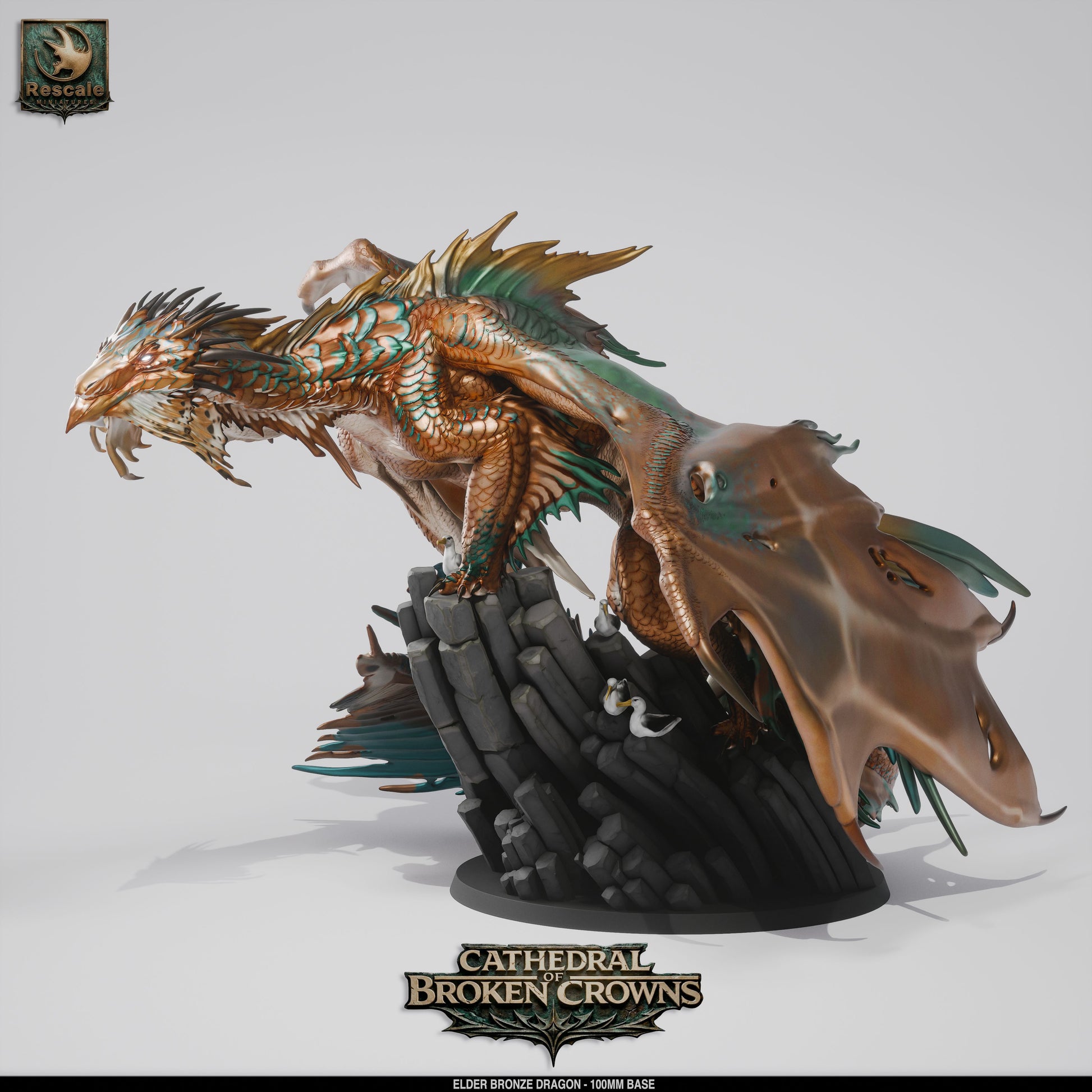Bronze Elder Dragon miniature from Tattles Told 3D, detailed D&D TTRPG rescale miniature with intricate bronze dragon features.