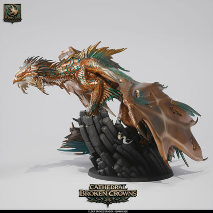 Bronze Elder Dragon miniature from Tattles Told 3D, detailed D&D TTRPG rescale miniature with intricate bronze dragon features.