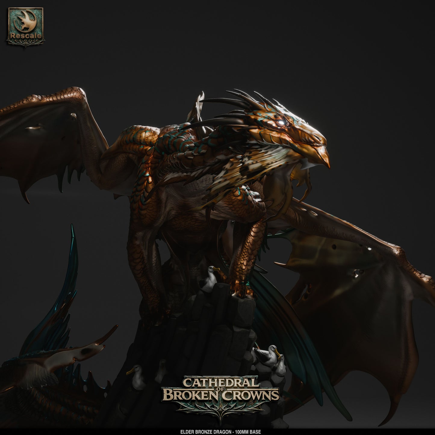 Bronze Elder Dragon miniature from Tattles Told 3D, detailed bronze-colored dragon figure for tabletop RPG gaming.