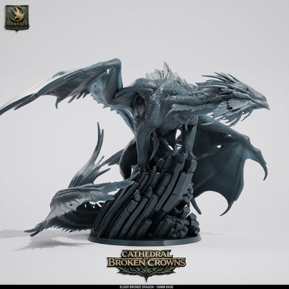 Bronze Elder Dragon miniature from Tattles Told 3D, featuring a detailed bronze-colored resin dragon figure for D&D TTRPG games.