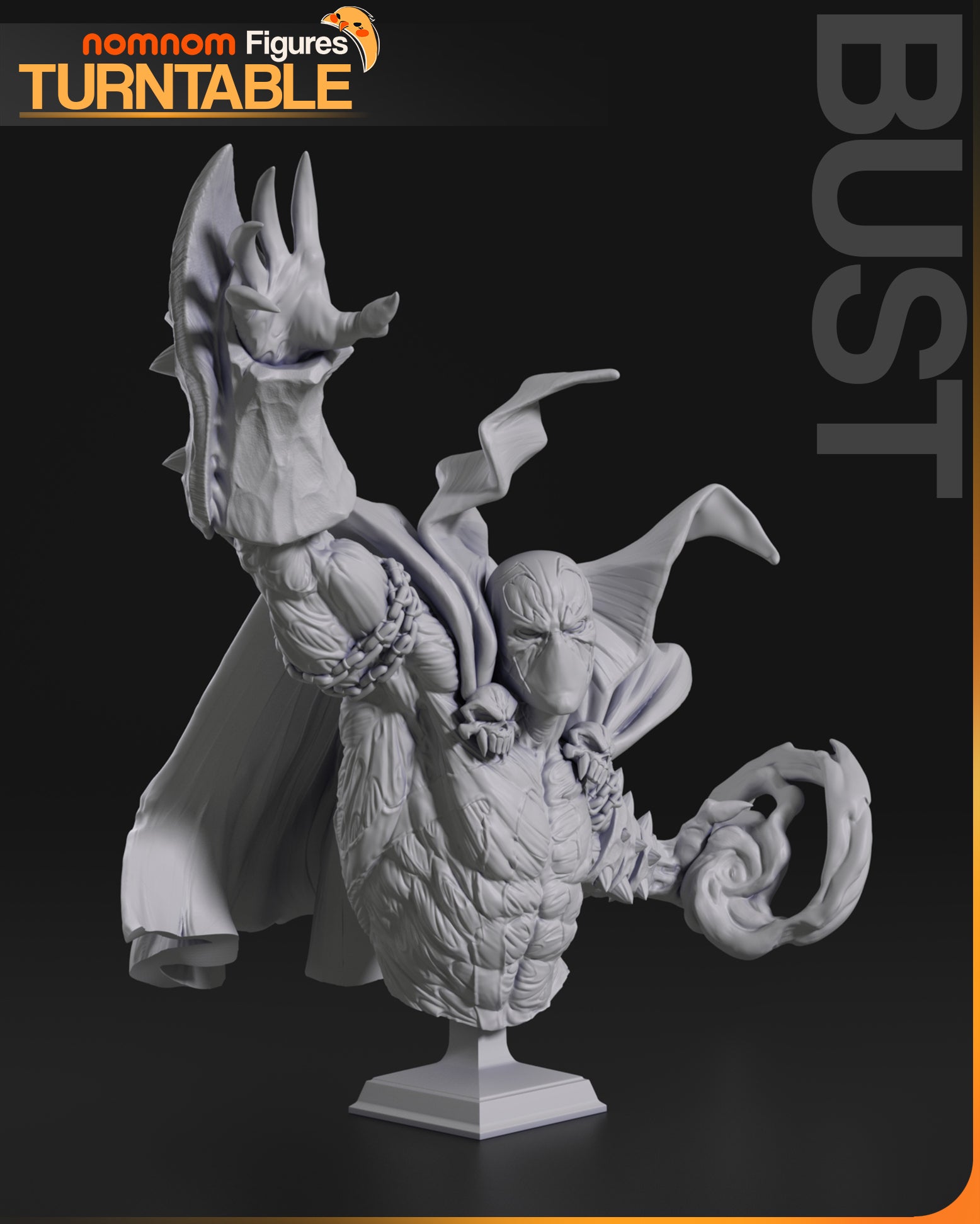 Resin garage kit figure of Infernal Antihero by Tattles Told 3D, detailed bust sculpture with intricate fan art design.