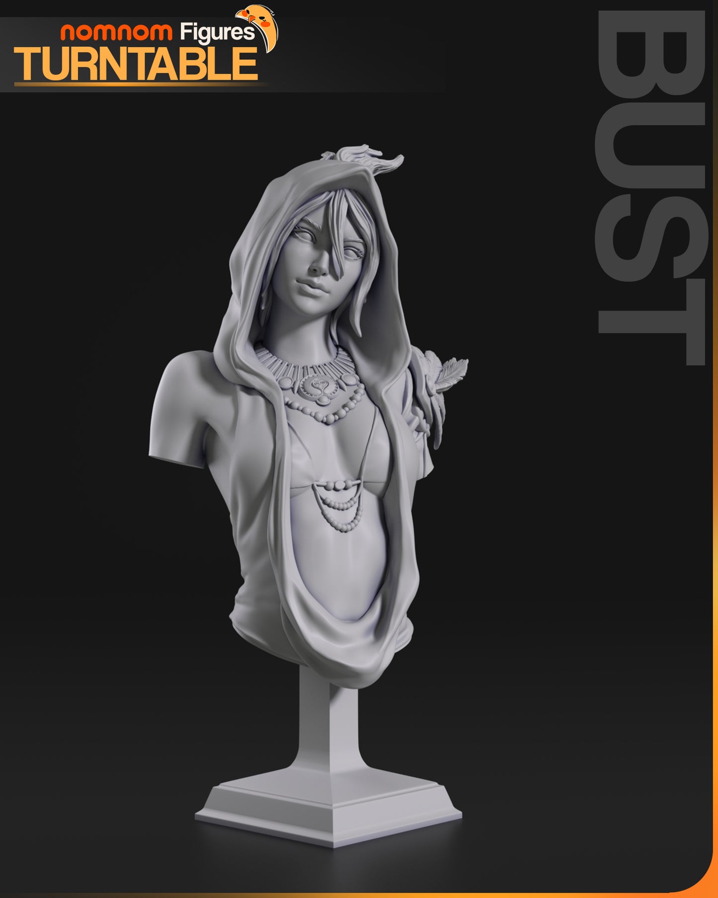 Resin garage kit figure of Wilderness Witch fan art by Nomnom Figures, created by Tattles Told 3D, showing intricate bust details.
