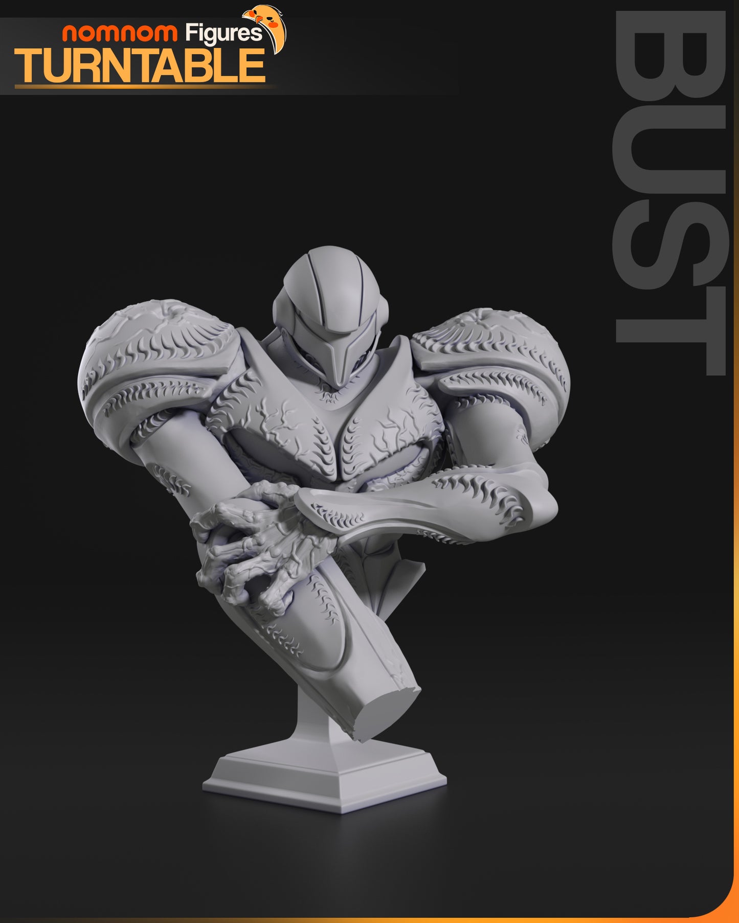 Resin garage kit figure of High Tech Dark Hunter by Tattles Told 3D, detailed bust with intricate fan art design.