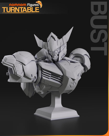 Resin garage kit figure of Savage Iron Warrior by Tattles Told 3D, showing a detailed bust with metallic armor and fierce expression.