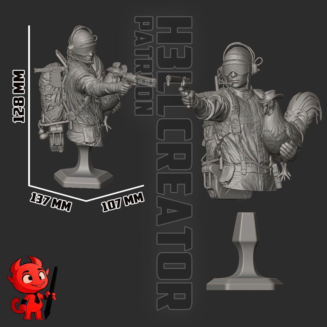 Resin garage kit figure of Wasteland Raider Operative by Tattles Told 3D, featuring detailed bust of a post-apocalyptic character.