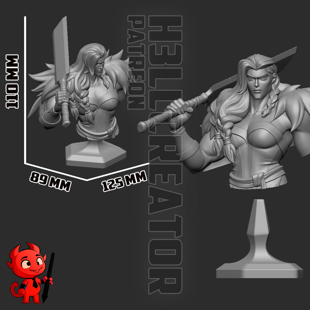 Resin garage kit figure of Stormborn Barbarian bust by Tattles Told 3D, featuring detailed sculpt and fierce fantasy warrior design.
