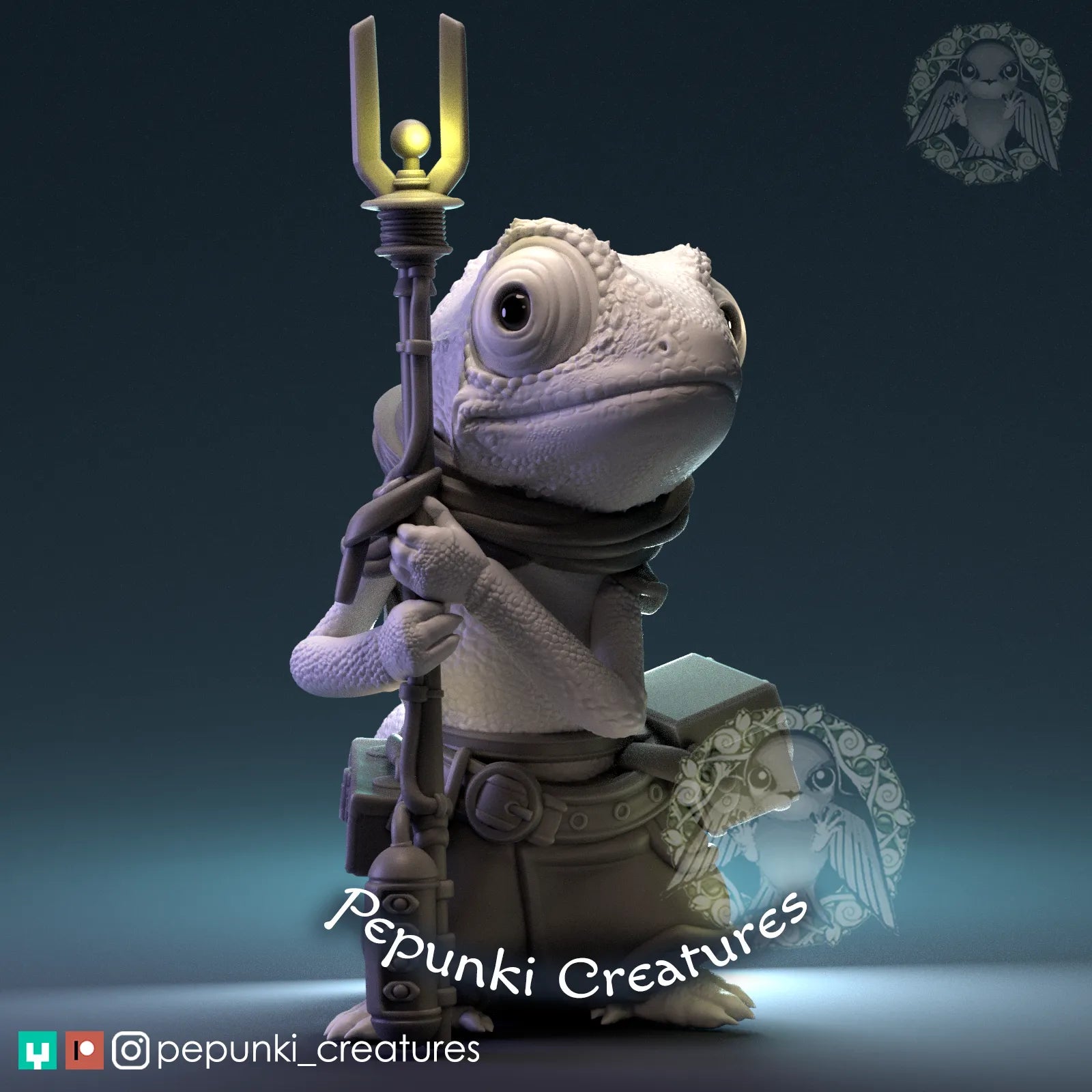 Chameleon Mechanic | Tabletop or Display Scale | D&D Humblewood TTRPG Miniature | Pepunki Creatures