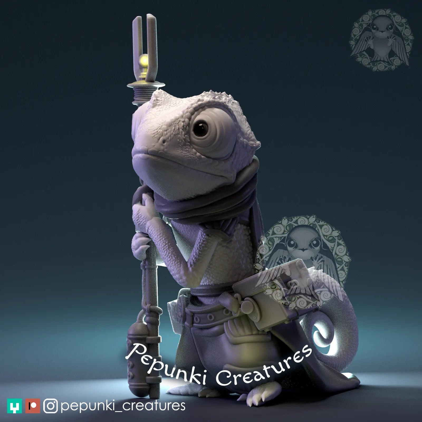 Chameleon Mechanic | Tabletop or Display Scale | D&D Humblewood TTRPG Miniature | Pepunki Creatures