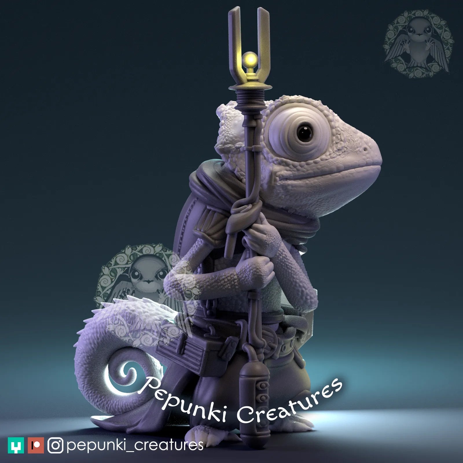 Chameleon Mechanic | Tabletop or Display Scale | D&D Humblewood TTRPG Miniature | Pepunki Creatures