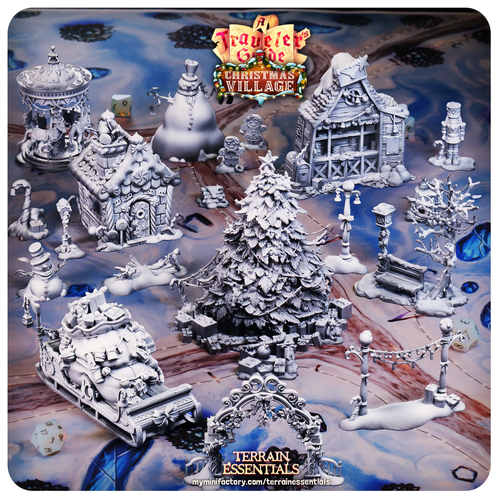 Christmas Xmas Village Set | TTRPG Scatter Diorama Dollhouse Miniature | Terrain Essentials