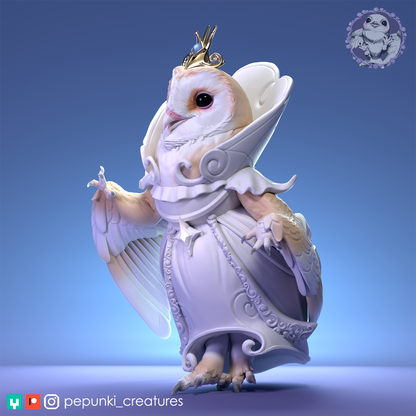 Barn Owl Princess | Tabletop or Display Scale | D&D Humblewood TTRPG Miniature | Pepunki Creatures